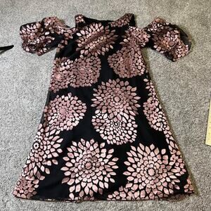 Jessica Howard Black Rose Gold Floral Cold Shoulder Mini Dress size 6